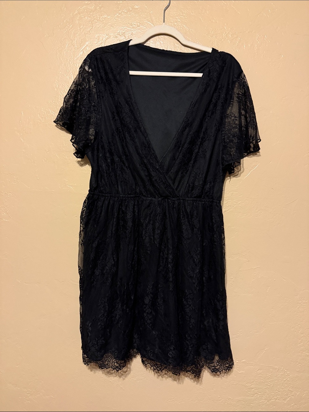 SHEIN Black Lace V-Neck Mini Dress